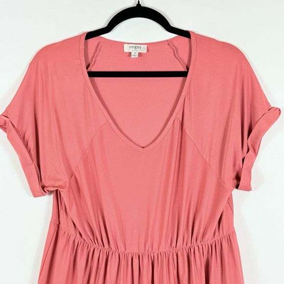 Umgee Mauve Short Sleeve Tier Skirt Stretch Pullover V-Neck Dress Women's Medium - Picture 2 of 6